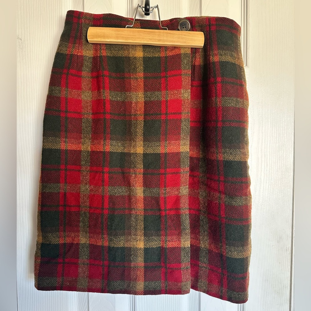 Vintage Pendleton Wool Plaid Wrap Pencil Red & Green Plaid Size 8 Skirt Women's